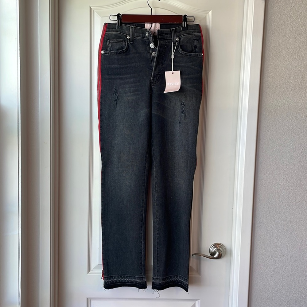 Revice denim size 27 NWT High waist red zipper detail